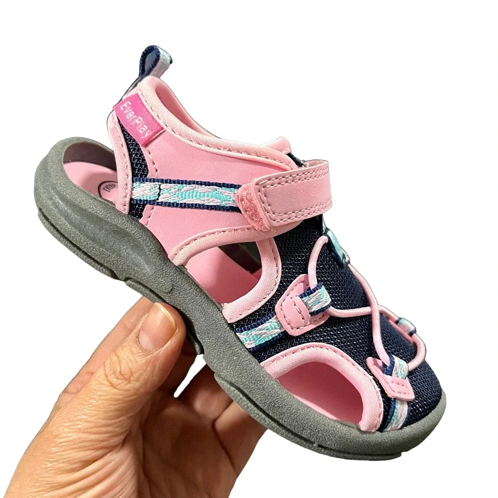 OshKosh Toddler Girls Fisherman Sport Sandals‎ Size 9 Pink Navy Blue Washable